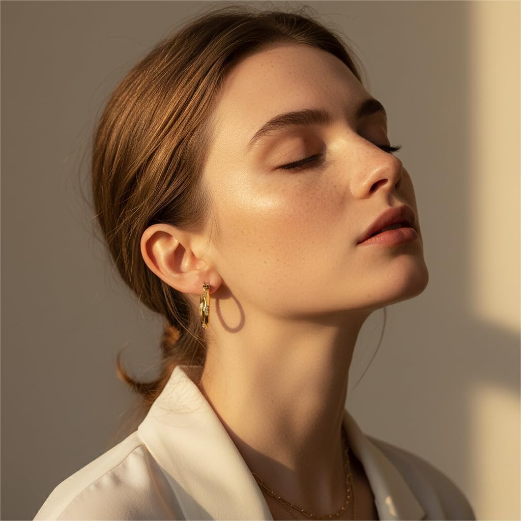 Gold Plated Earrings for Women 14K Gold Plated Hoop Earrings for Women with CZ Geometric Cut Face Gold Earrings Unique Hoops Womens 25mm - Image 7