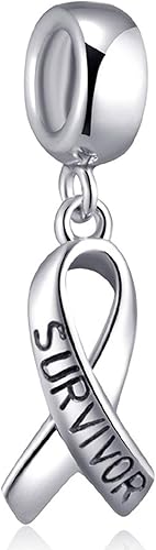 Dije de cinta de sobreviviente para pulseras Pandora de plata de ley 925, cuentas de concientización sobre el cáncer de mama, regalos para mujeres,