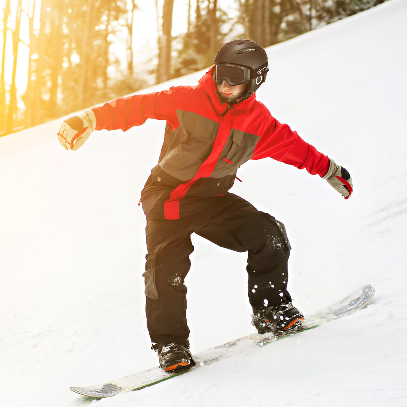 TOMSHOO Set di Casco da Sci, Snowboard, con Occhiali da Sci, para Orecchie, Aperture di Ventilazione, Fodera Rimovibile, Regolabile Casco da Snowboard e Goggle, per Uomo e Donna Unisex