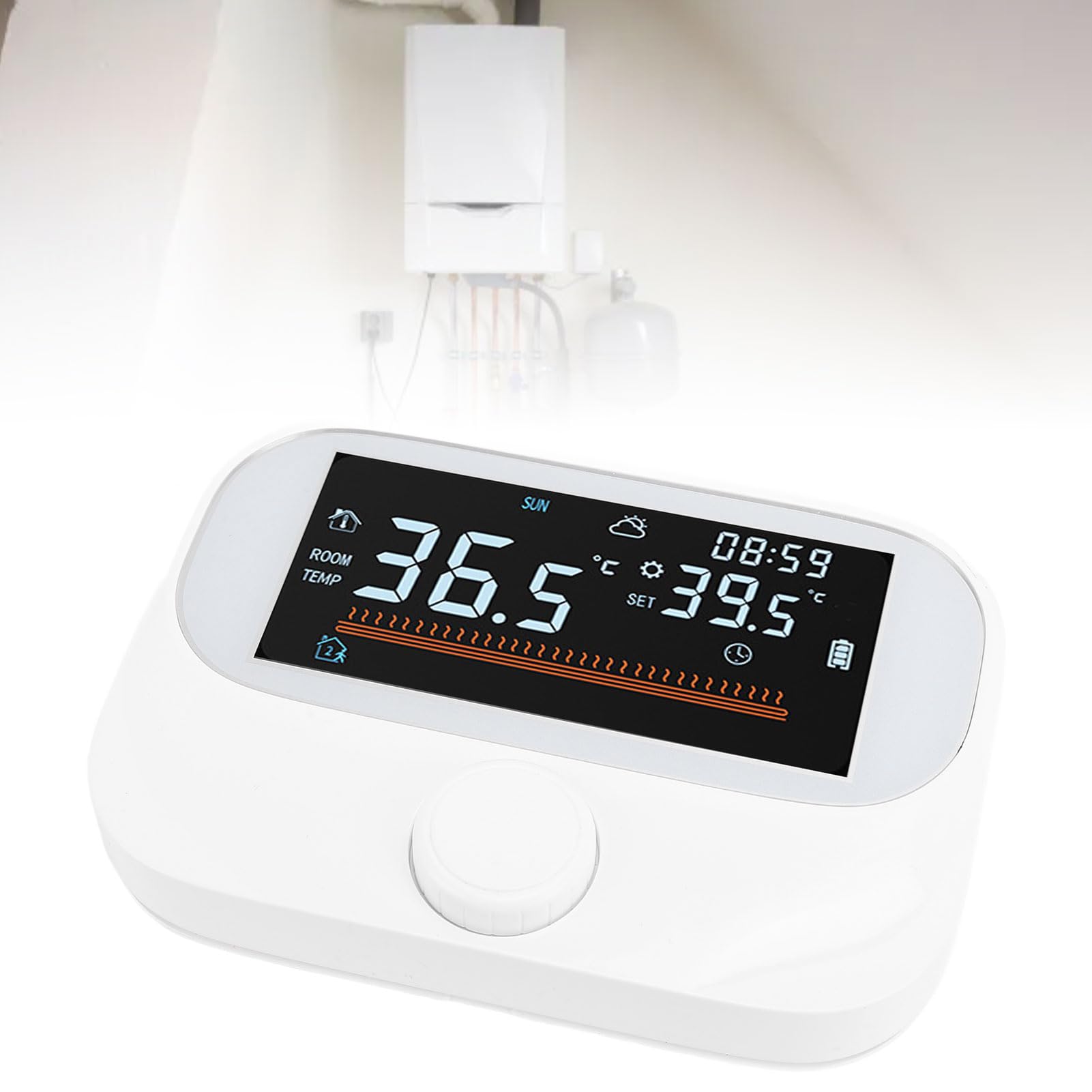 Qcwwy Programowalny System Kontroli Temperatury Sterownik Temperatury z Wyświetlaczem LCD Programowanie Przez USB Zasięg 300 Metrów dla Domowego Systemu Ogrzewania Inteligentny Termostat Programowalny