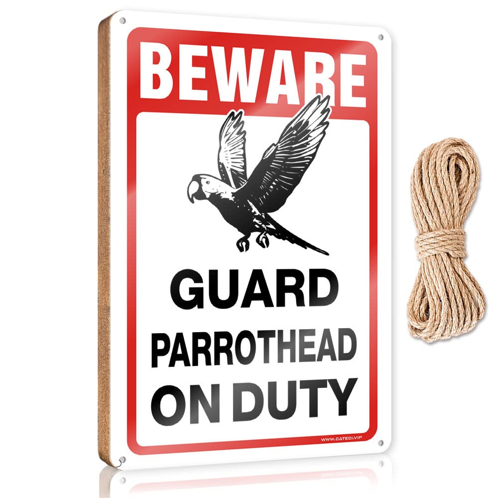 DTHA Door Hanging Decoration Beware! Guard Parrothead On Duty Wooden Sign Room Stuff Farm House Decorations(15X28CM)