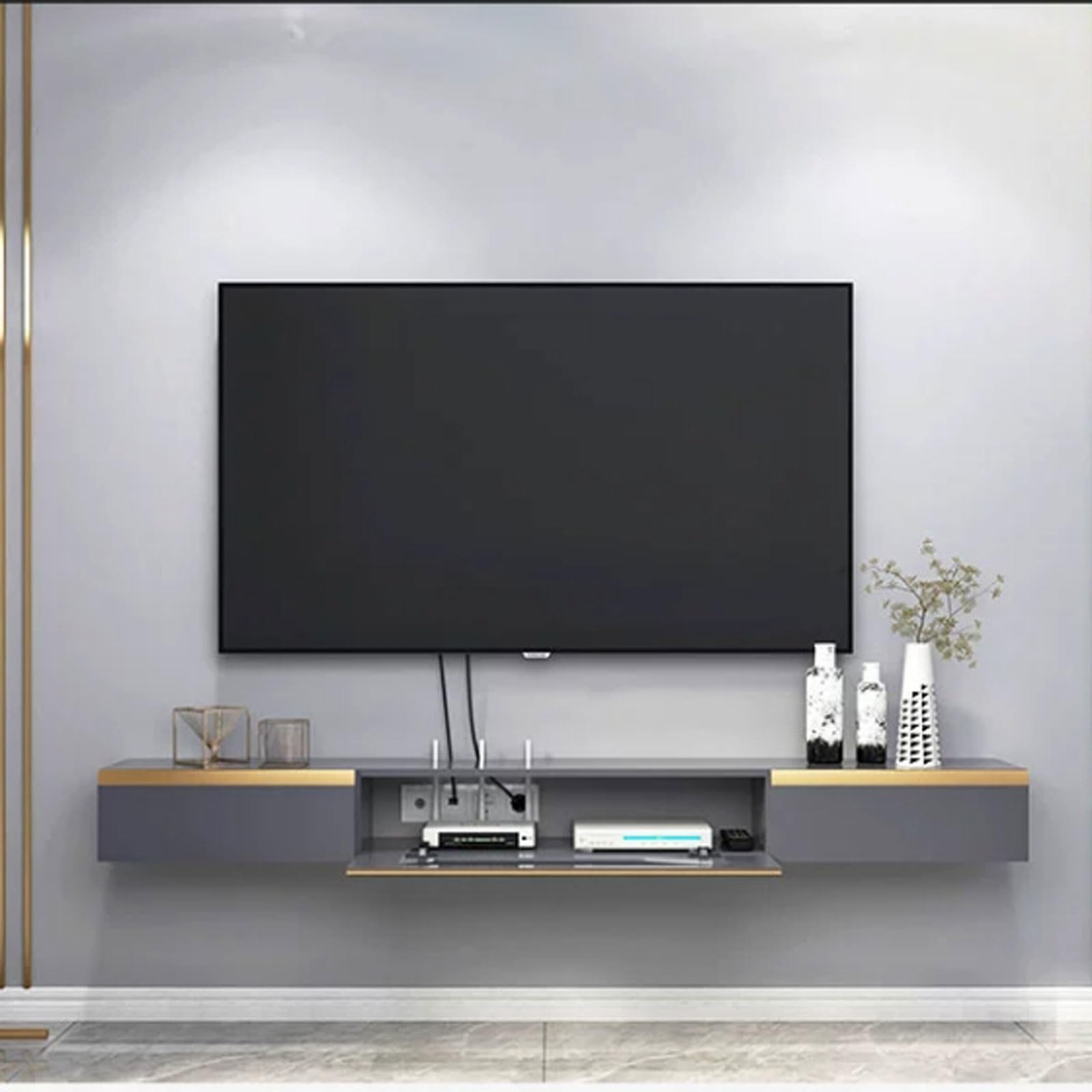 Supporto da parete per TV e lettore DVD, mensola sospesa per TV e lettore DVD, moderna console per TV bianca, soluzione di archiviazione per la casa, 180 x 17,8 x 25,6 cm