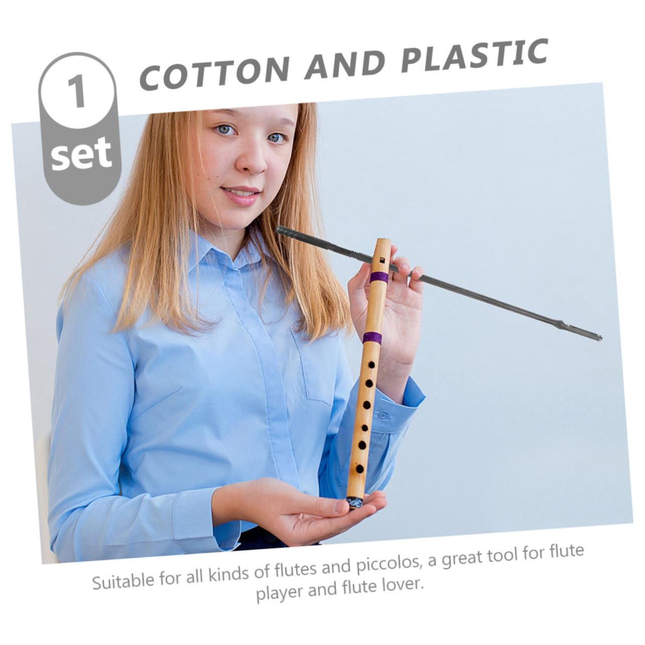 Totority Complete Flute Cleaning Kit Flute Cleaning Rod Stick Instrument Cleaner Accessory