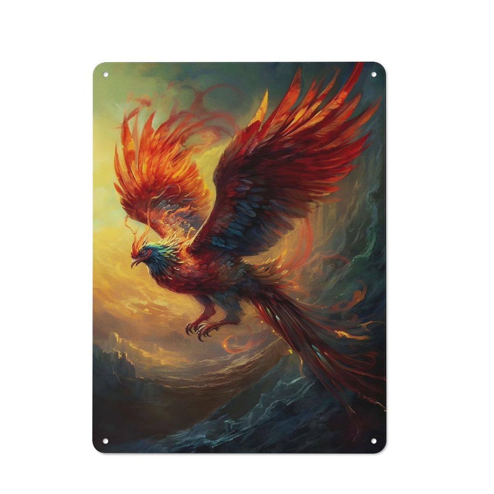 Junmoney Style-5 Tin Wall Plaque 40X30cm With Phoenix For Garage Wall, Suited To People Furnishing A Garage