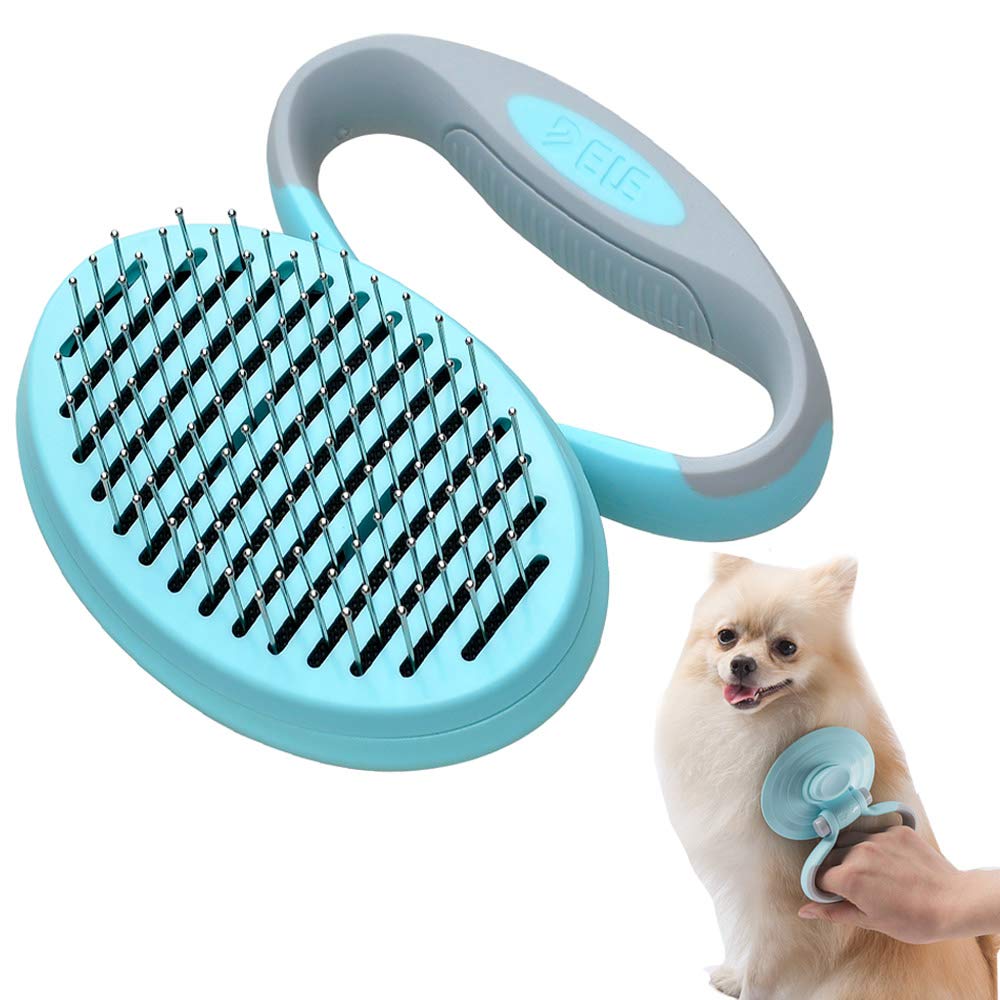 SONGWAY Dog Cat Pet Brush Foldable Grooming with Long or Short Hair/Multi-Angle Holding Clean with One-Key Cleaning Slicker Brush Tool for Cats Dogs Massage (Blue)