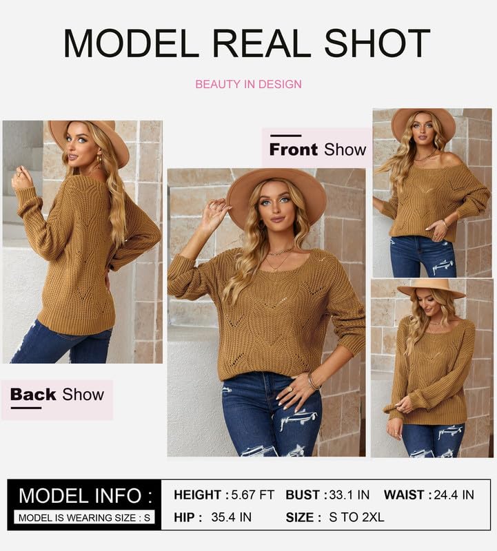 Image of Dokotoo Womens Sweaters 2026 Cute Elegant Hollow Cable Knit Tops