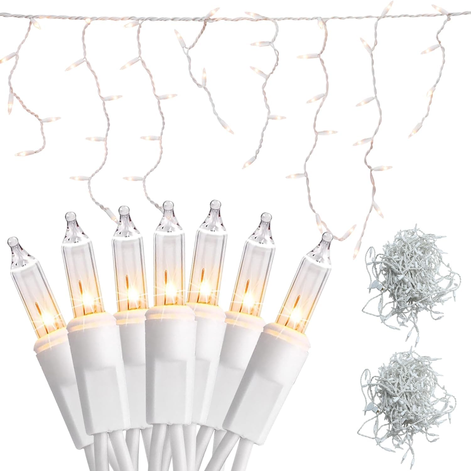 new one 2 Pack Icicle Christmas Lights for Outside Warm