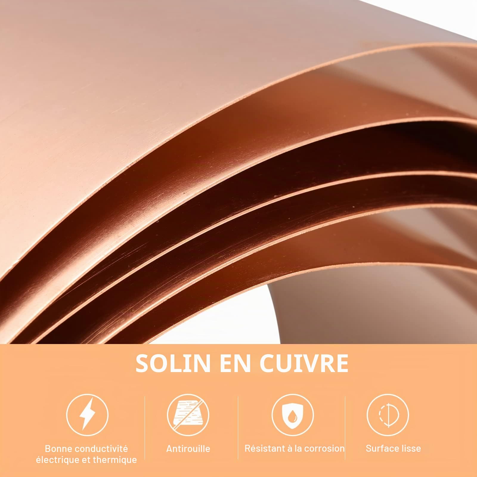 QUARKZMAN Cuivre Feuille Rouleau 3500mm x 300mm x 0.02mm, 99,9% pure Cuivre Bande Cuivre Clignotant Métal Feuille Plaque pour Électricité DIY Projets (Plusieurs Tailles)