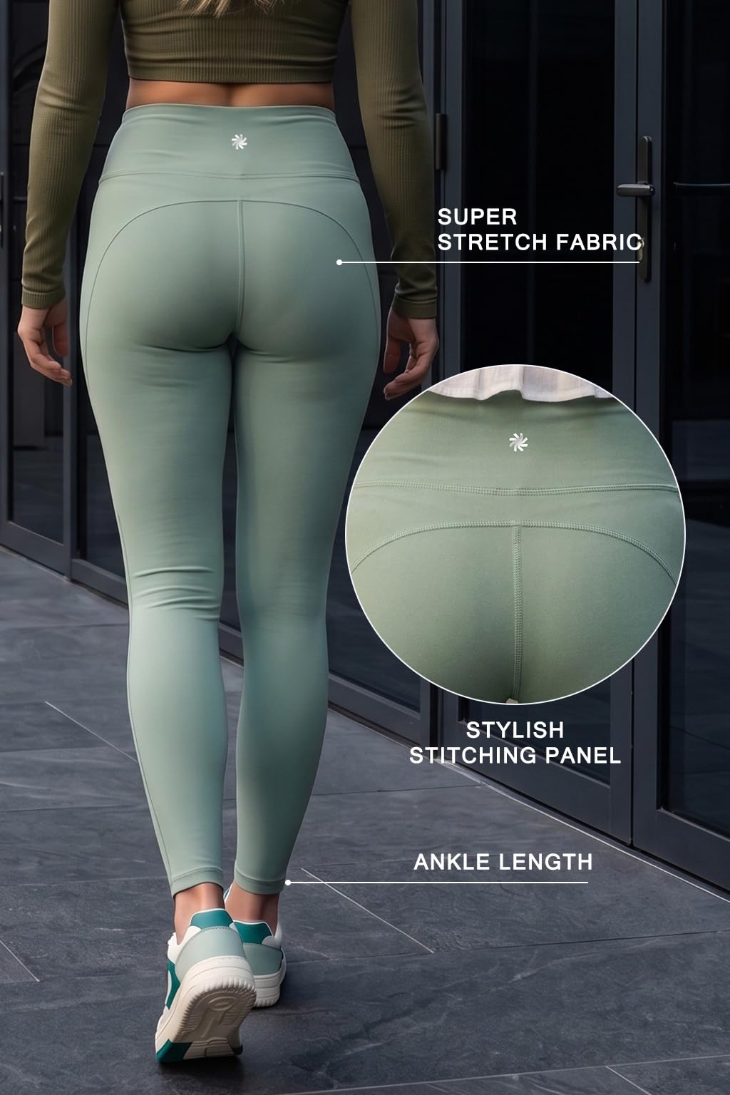 JUNEBERRY® Leggings sportivi da donna in spandex tinta unita | elasticizzati, leggeri e comodi per la palestra Colori: nero, blu navy, grigio chiaro, salvia, cacao, vino, malva.