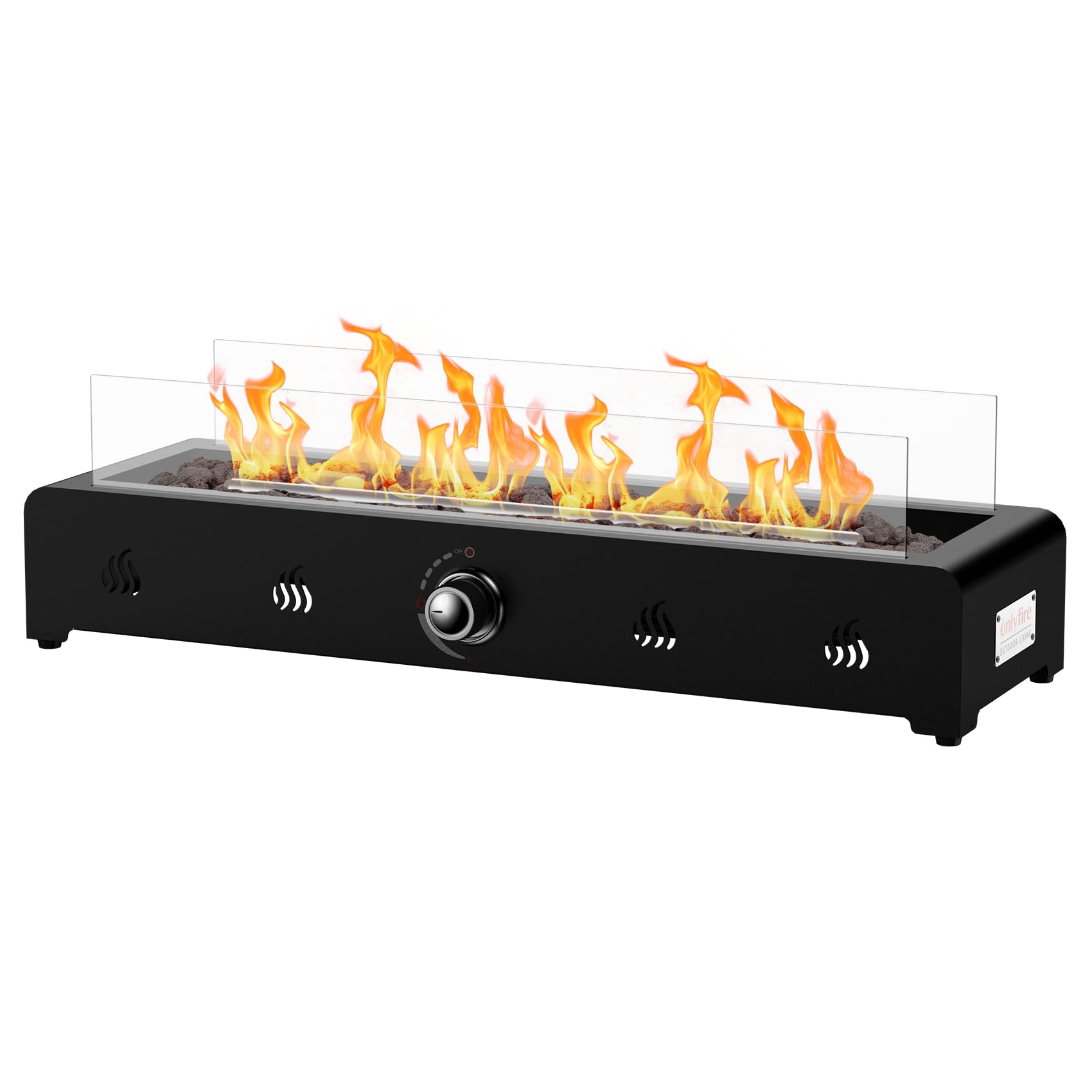 Onlyfire 28'' Tabletop Fire Pit Table, Propane Gas Firepit Bottom Mounted for Table with Umbrella Hole, Glass Wind Guard and Lava Rock, Outdoor Rectangular Smokeless Fireplace