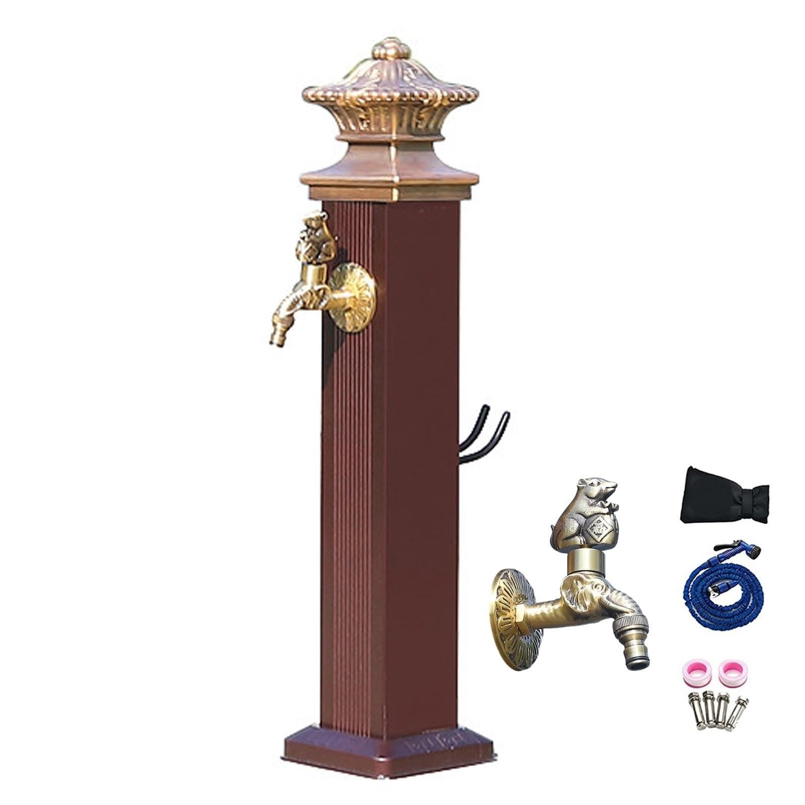 Garden Water Column Frost Proof Yard Hydrant,Aluminum Outdoor Faucet Post with Brass Faucet,Side Water Inlet Free-Standing Spigot(72cm/28in)