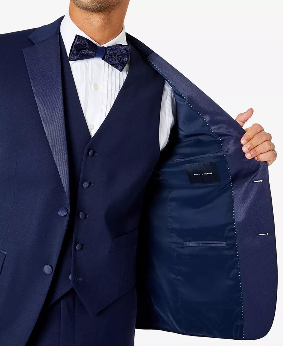 Tommy Hilfiger Mens Modern fit Tuxedo Jacket Blazer 44 R Navy Blue Solid Stretch