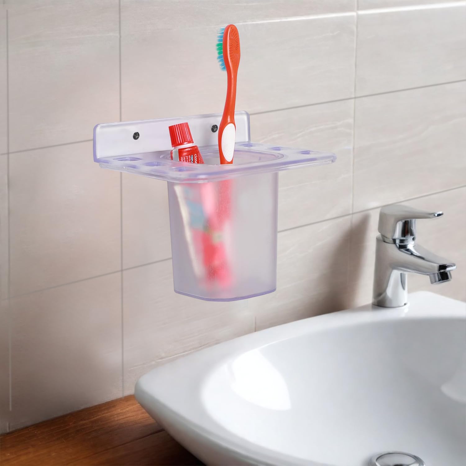 Lipka Unbreakable ABS Two in One Tumbler and Tooth Brush Holders Wall Mounted