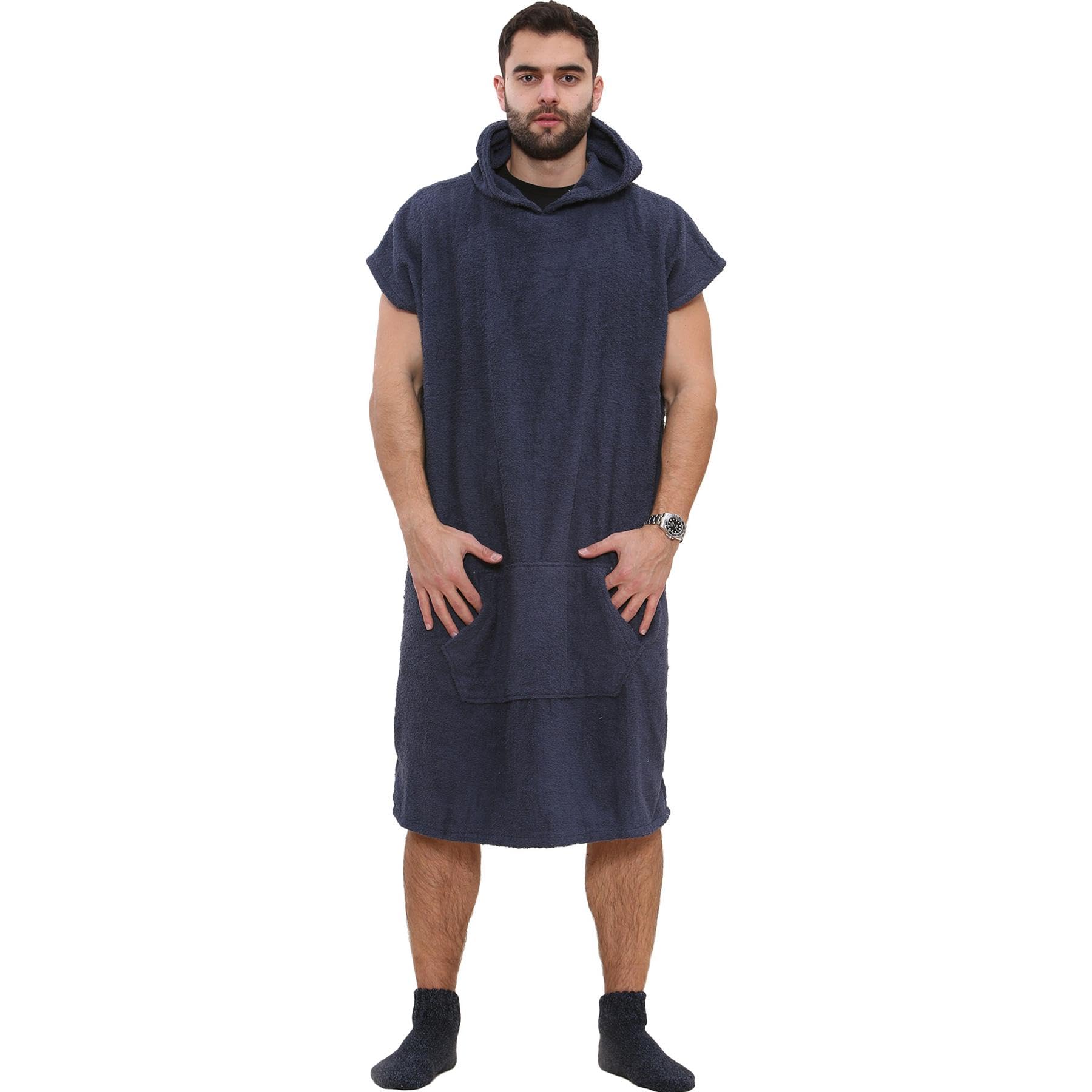 A2Z Adults Towel Poncho Bathrobe Soft Beach Bath Swim Robe Ladies Mens - Towel Bathrobe 128 Navy S-M