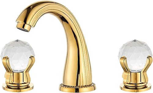 Grifo del fregadero del cuarto de baño 3 agujeros montado generalizado latón baño grifo cristal manija mezclador oro Ti-PVD (oro)