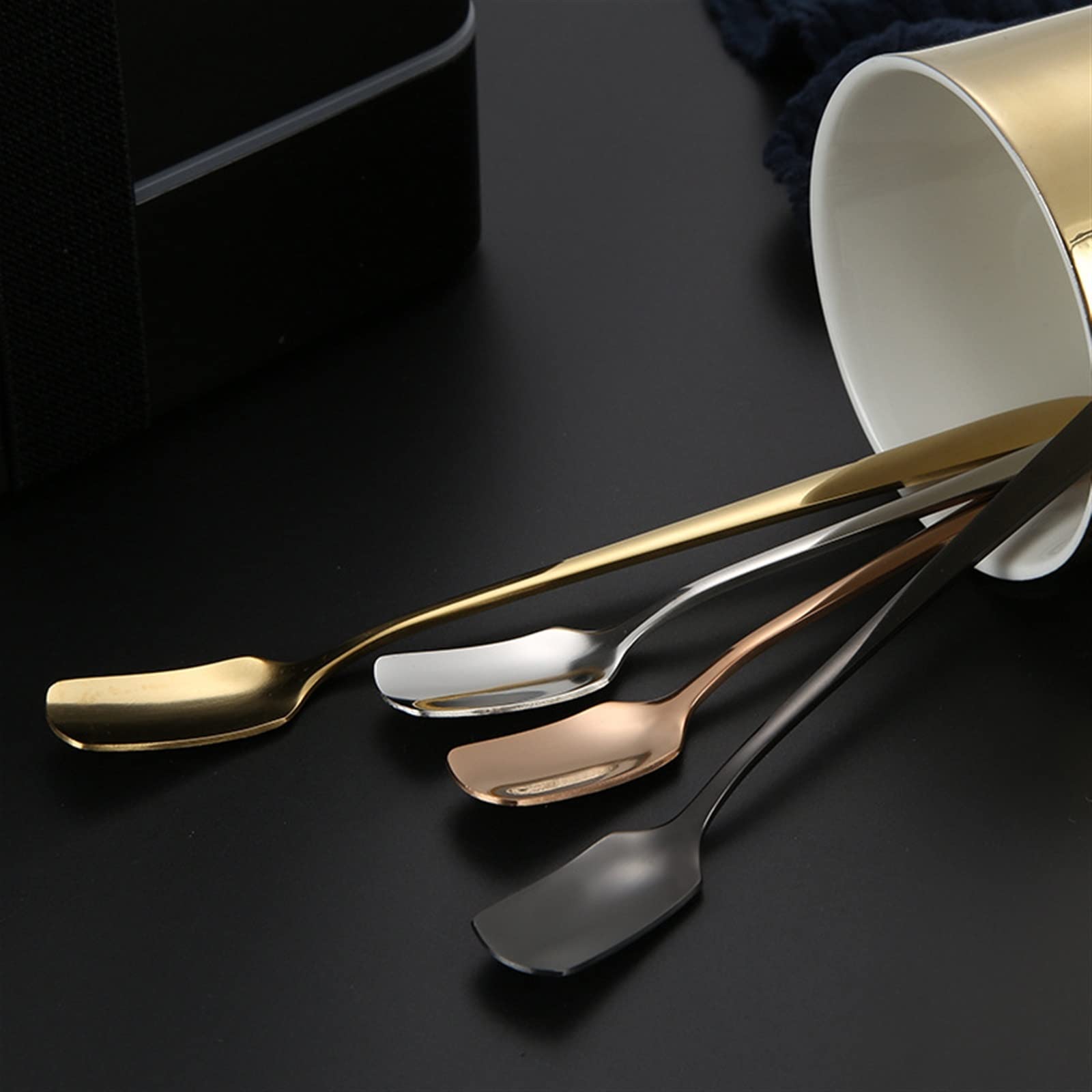 JINGYAN Cucchiaini da tè Plating Stainless Steel Coffee Spoon Long Handle Tea Spoons Kitchen Hot Drinking Flatware