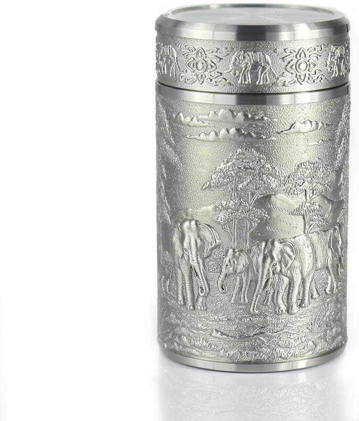 Pewter Tea Storage, Caddy -TPCM4- Hand Carved Beautiful Embossed Pure Tin 97% Lead-Free Pewter Handmade in Thailand