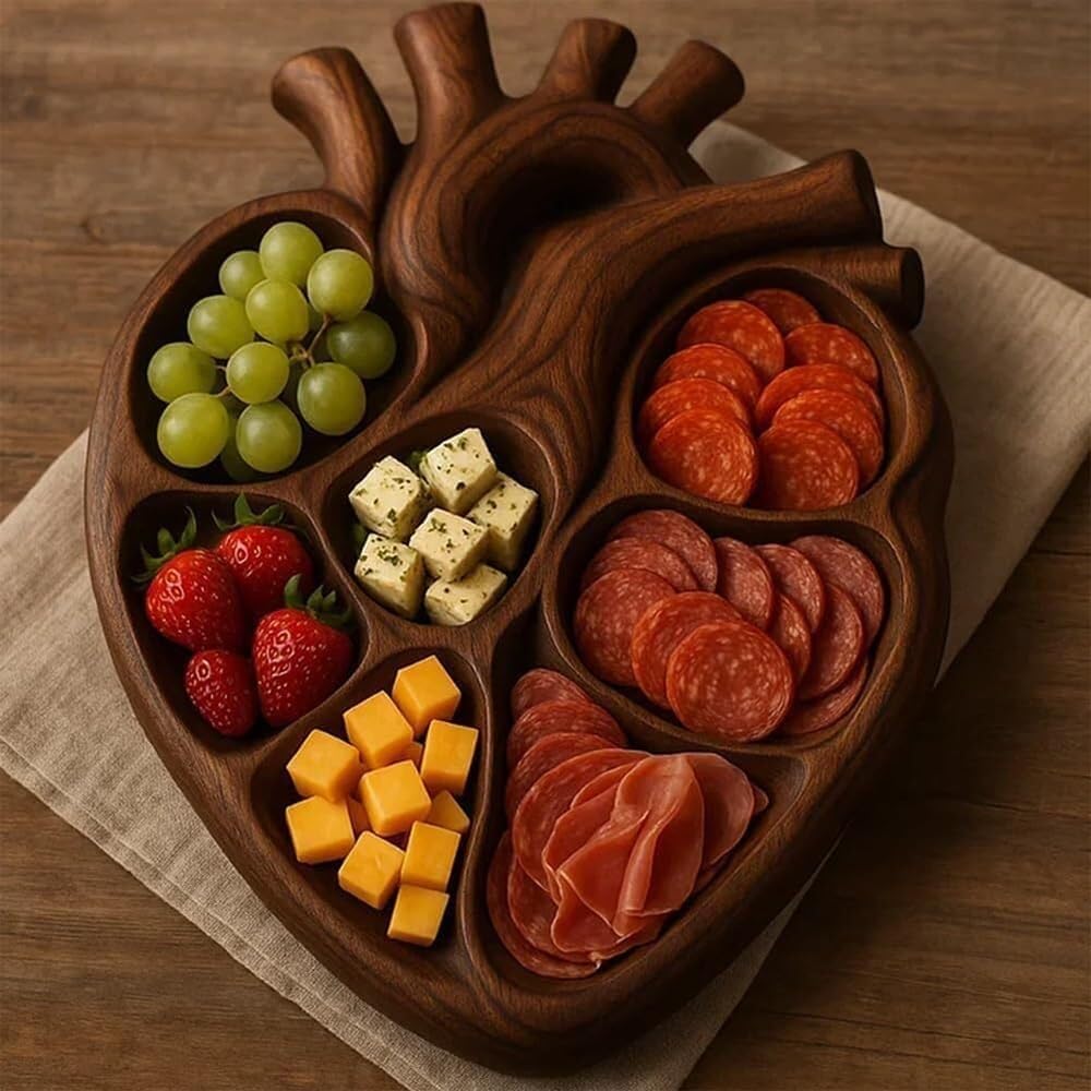 Bandeja De Madera con Forma Corazón Anatómico, Jabalí Hecho A Mano Temática Biológica, Bandeja Cocina For Queso, Fruta, Postre Y Decoración For Fiestas Navideñas(2pcs)