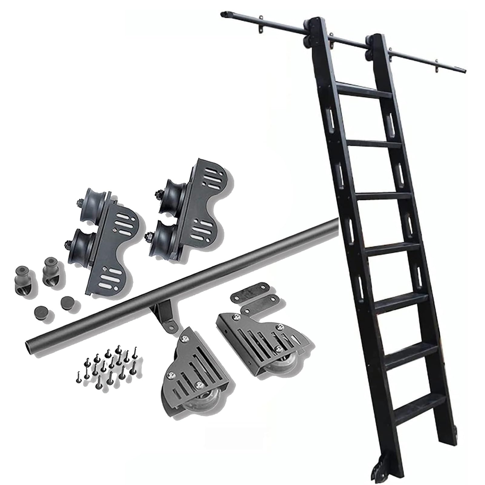 LWJSOCP Tensible Rolling Ladder Hardware Kit Library Sliding Ladder Track Kit with Round Track/Rail, 3.3-20ft Extension Track Kit for Loft Office, Mobile Ladder Rail Track (no Ladder)(3.3ft/100cm Tr