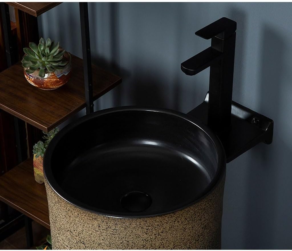 Pedestal Sinks Retro Wash Basin Integrated Column Outdoor Ceramic Balcony Floor-Standing Sink Bathroom (A)