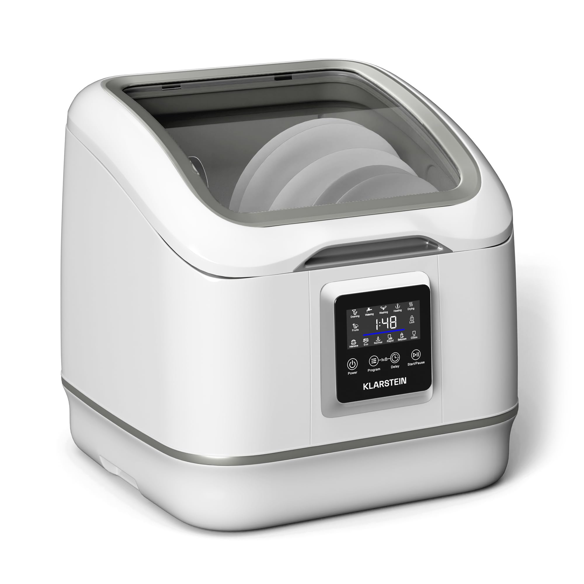 Klarstein SilentScrub Tischgeschirrspüler - kompakte & tragbare Tischspülmaschine für 3 Gedecke, 7 Programme & digitaler Touchscreen - leiser Betrieb bei 55 dB