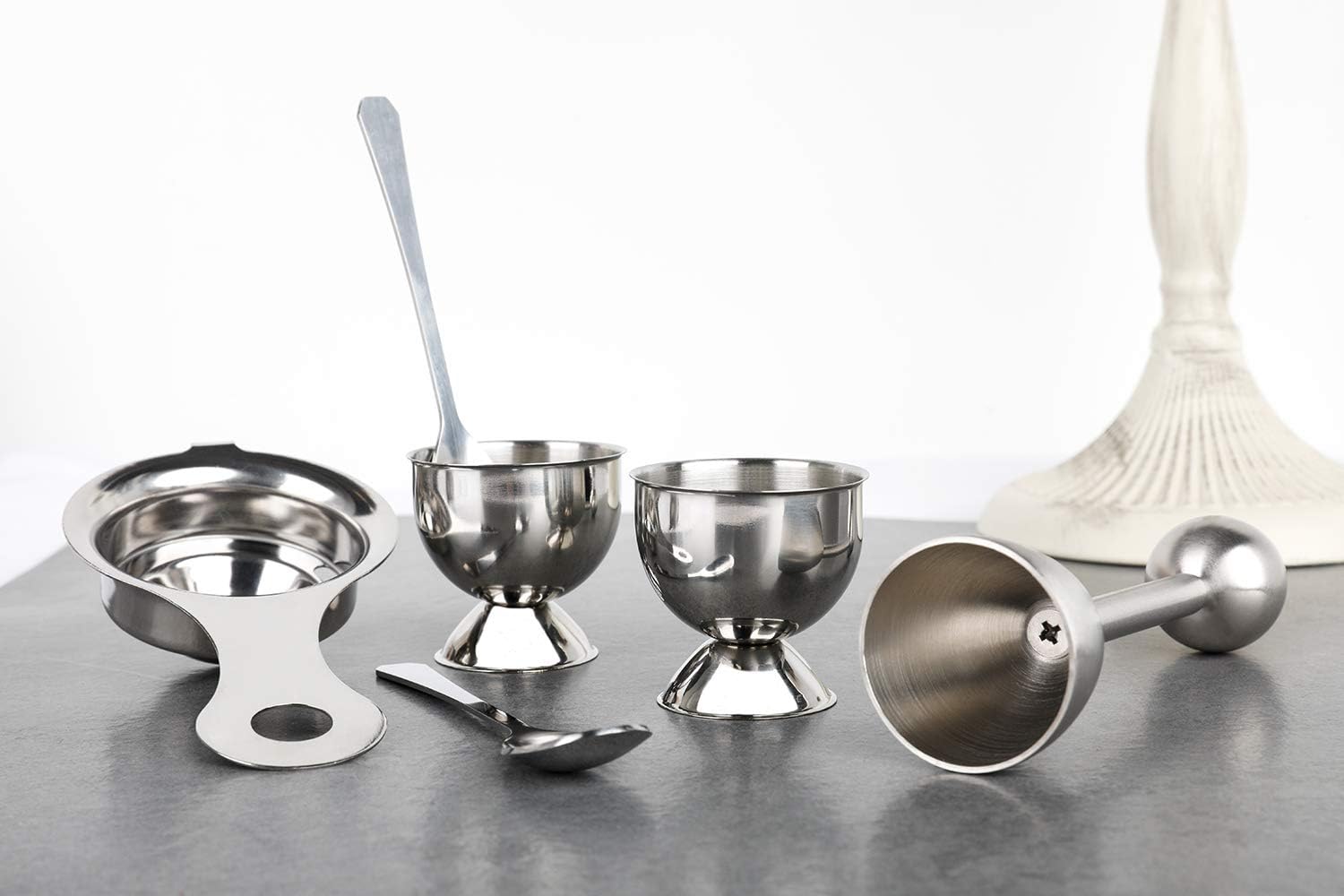 Egg Cracker Topper Set for Soft Hard Boiled Eggs Separator Holder Include 1 Egg Cutter Shell Remover 2 Cups 2 Spoons and 1 Separator