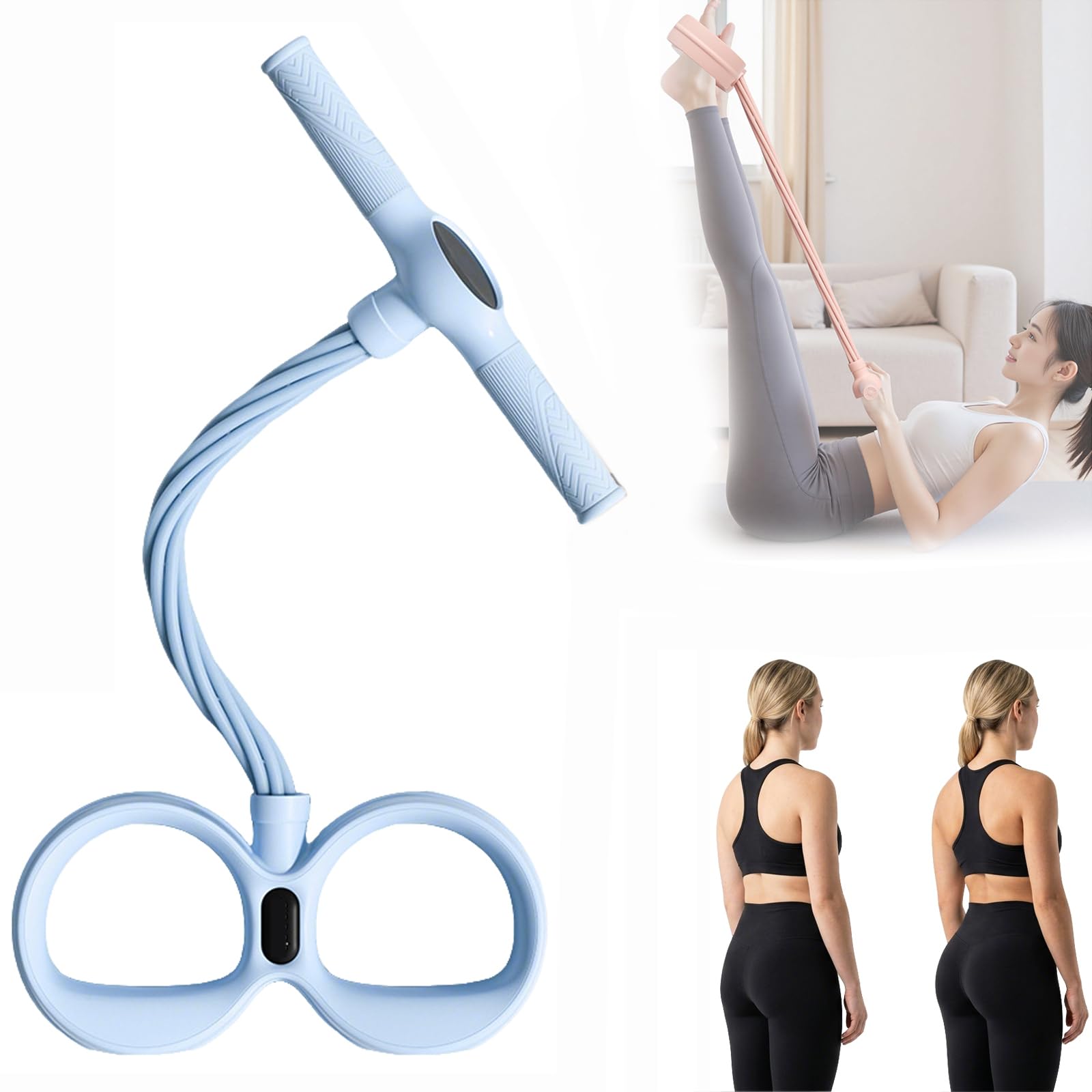 Banda de Resistencia para Pedales, Bandas Elasticas Musculacion de 6 Tubos, Cuerda EláStica Multifuncional para Dominadas, Pedal Resistance Band with Handle Blue,24x12in