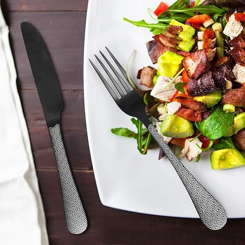 Miniatura 5 de Juego de cubiertos negro mate de acero inoxidable, acabado satinado, juego de 20 piezas, juego de utensilios de cocina, servicio para 4, cubiertos