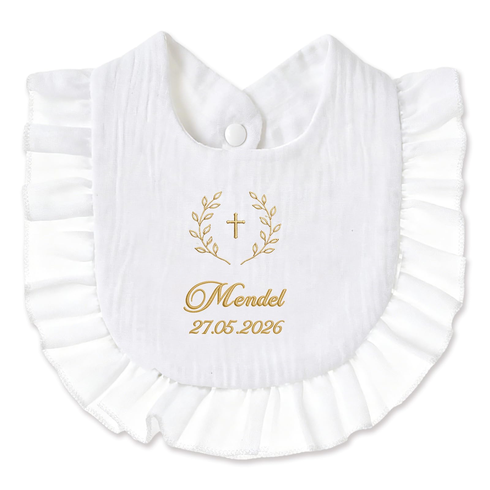 XIAOMA Bavoir Baptême Personnalisé pour Bébé – 100% Coton Doux, Broderie Prénom et Date, Cadeau Baptême avec Coffret, Livraison Rapide 48h