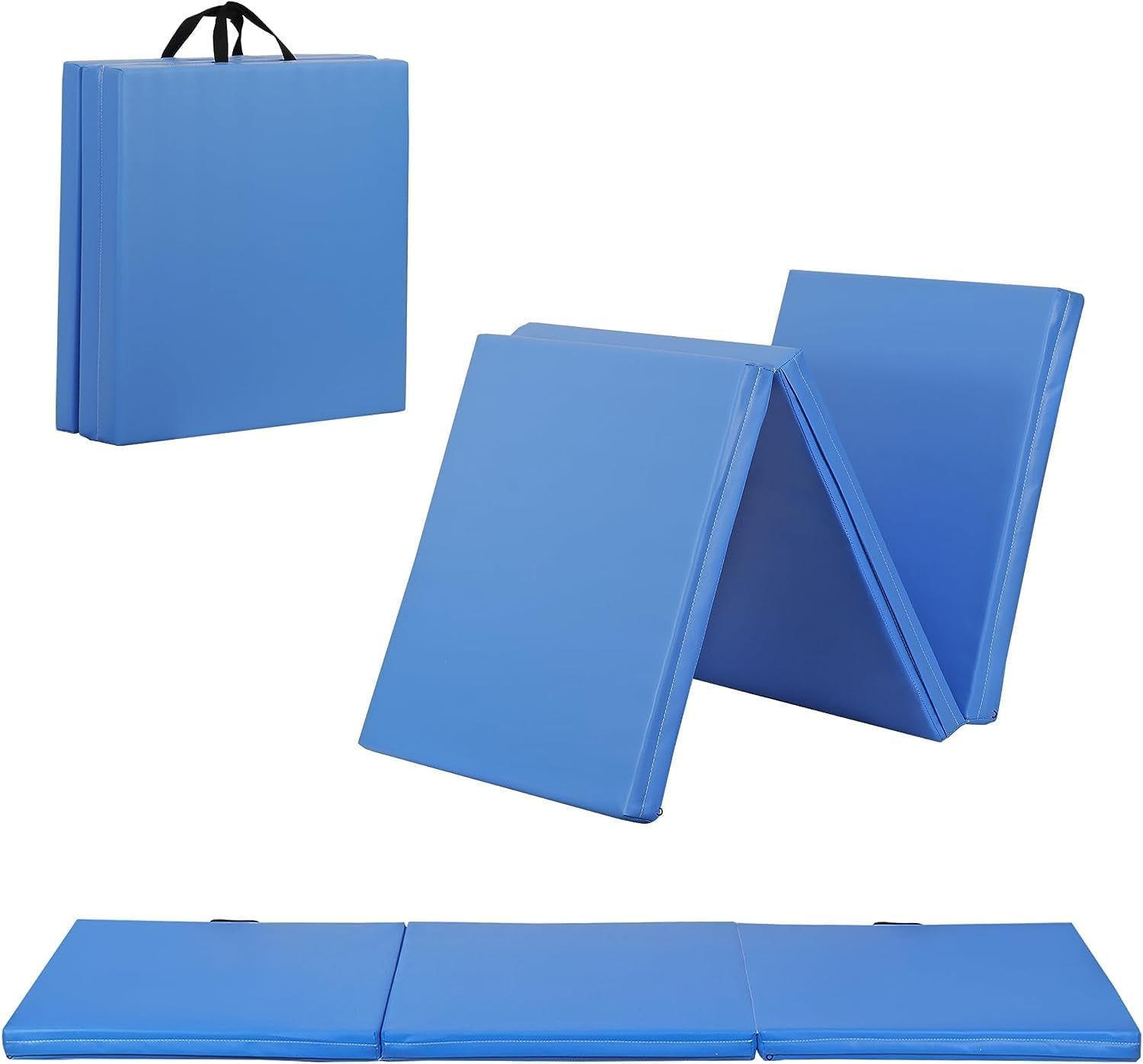6' x 2' Tri-Fold Portable Folding Exercise Gym Mat Extra Thick Foam Gymnastics Mat Aerobics Yoga Martial Arts MMA Stretching Core Workouts w/Carrying Handle