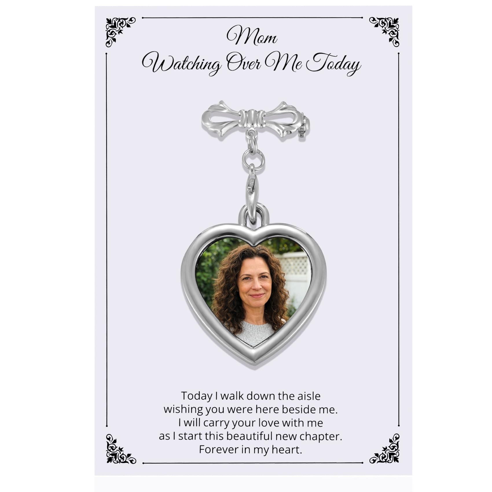 Ukodnus Personalized Bridal Bouquet Charm with Photo, Wedding Bouquet Memorial Charm, In Loving Memory Remembrance Pin for Bride, Memorial Gifts for Bride Remembrance Mom Dad in Heaven