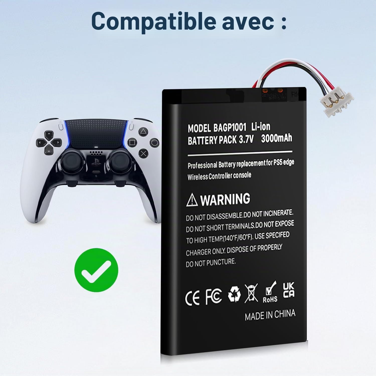 Batterie pour PS5 DualSense Edge, batterie de rechange haute capacité 3000mAh pour contrôleur sans fil Sony PlayStation 5 DualSense Edge CFI-ZCP1 avec kit d'outils