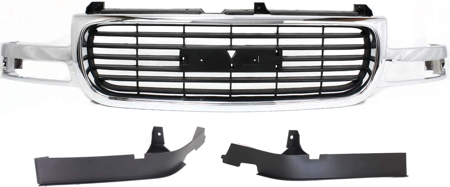 Garage-Pro Grille Assembly KIT Compatible with GMC Sierra 1500 1999-2002, Sierra 2500, Yukon 2000-2006, Yukon XL 1500 Except C3/Denali Models Chrome Shell with Painted Black Insert