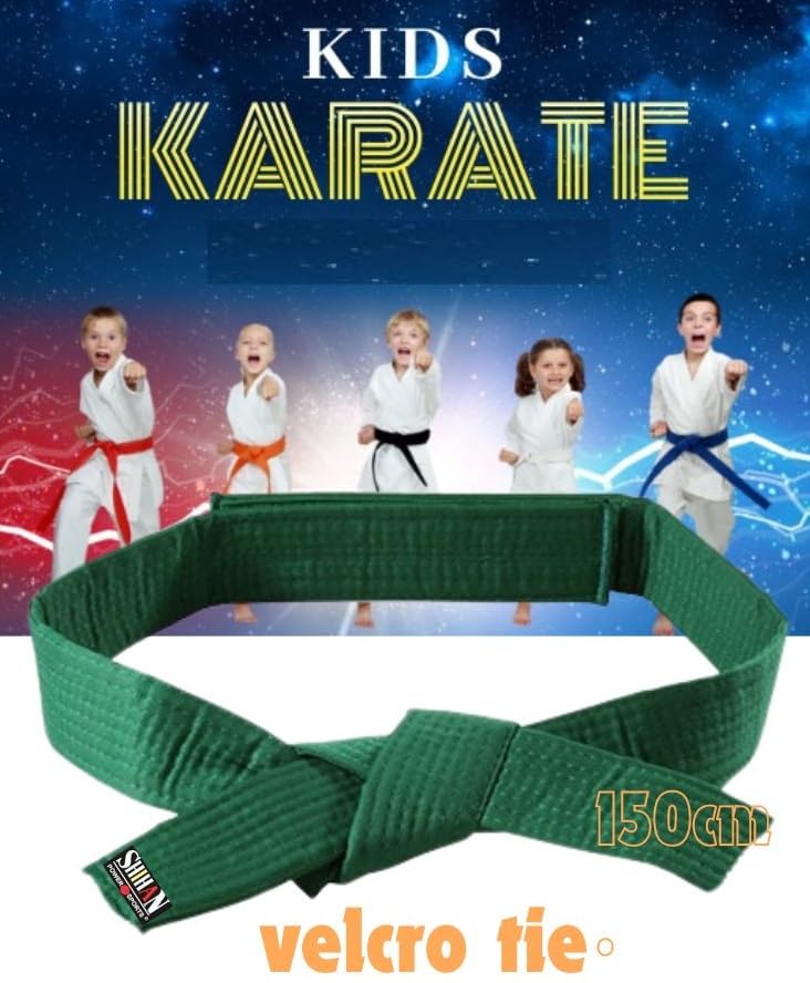 Self Fastening (NWSVLCR) GREEN Karate Belt Extra Small Kids, EASY TIE With Self Fastener Junior Toddler Special Kids size Easy Tie (150cm) Length For CHILDREN, Karate, Kickboxing, Shotokan KARATE KID - Image 2