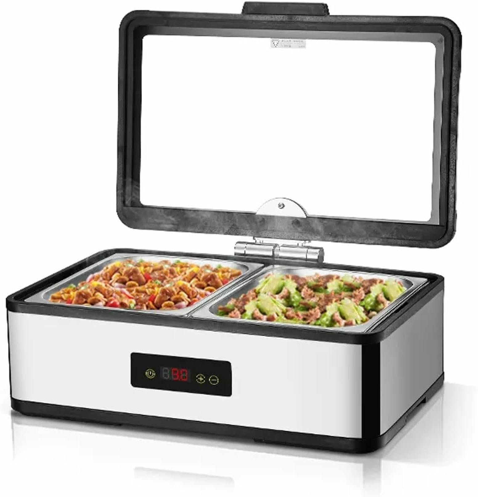 Bandeja Isotérmica Comercial Para Alimentos, Placa Calentadora Eléctrica De Acero Inoxidable De 9 Litros Con Vidrio Templado Transparente, Calentador Hidráulico Ajustable De 20 A 95 °C Para Restauran