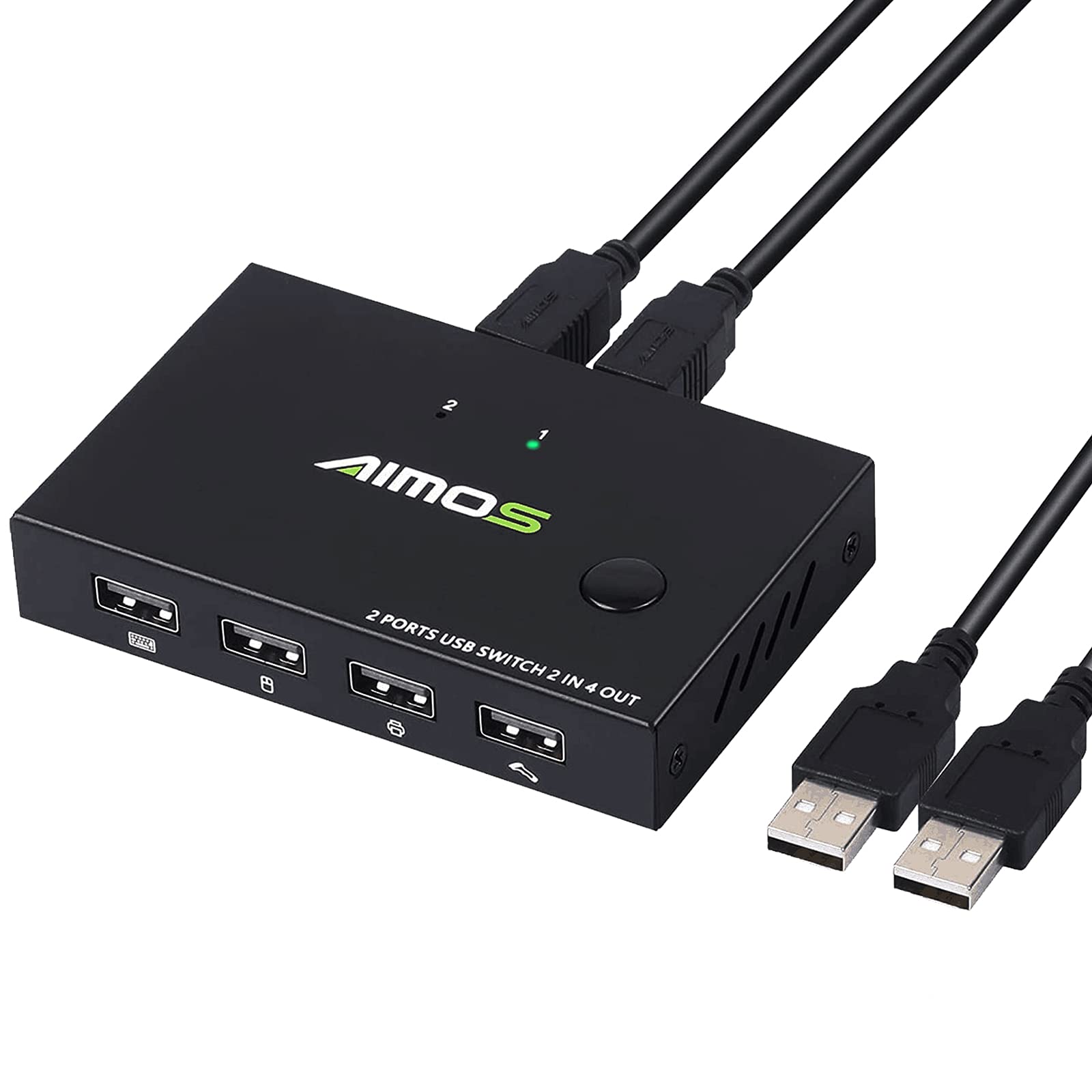 USB Switch Selector 2 Computers Sharing 4 USB Devices, KVM Switcher Adapter Hub for Sharing Mouse Keyboard Scanner Printer U-Disk, with 2 Pack USB Cables, Compatible with Mac/Windows/Linux …
