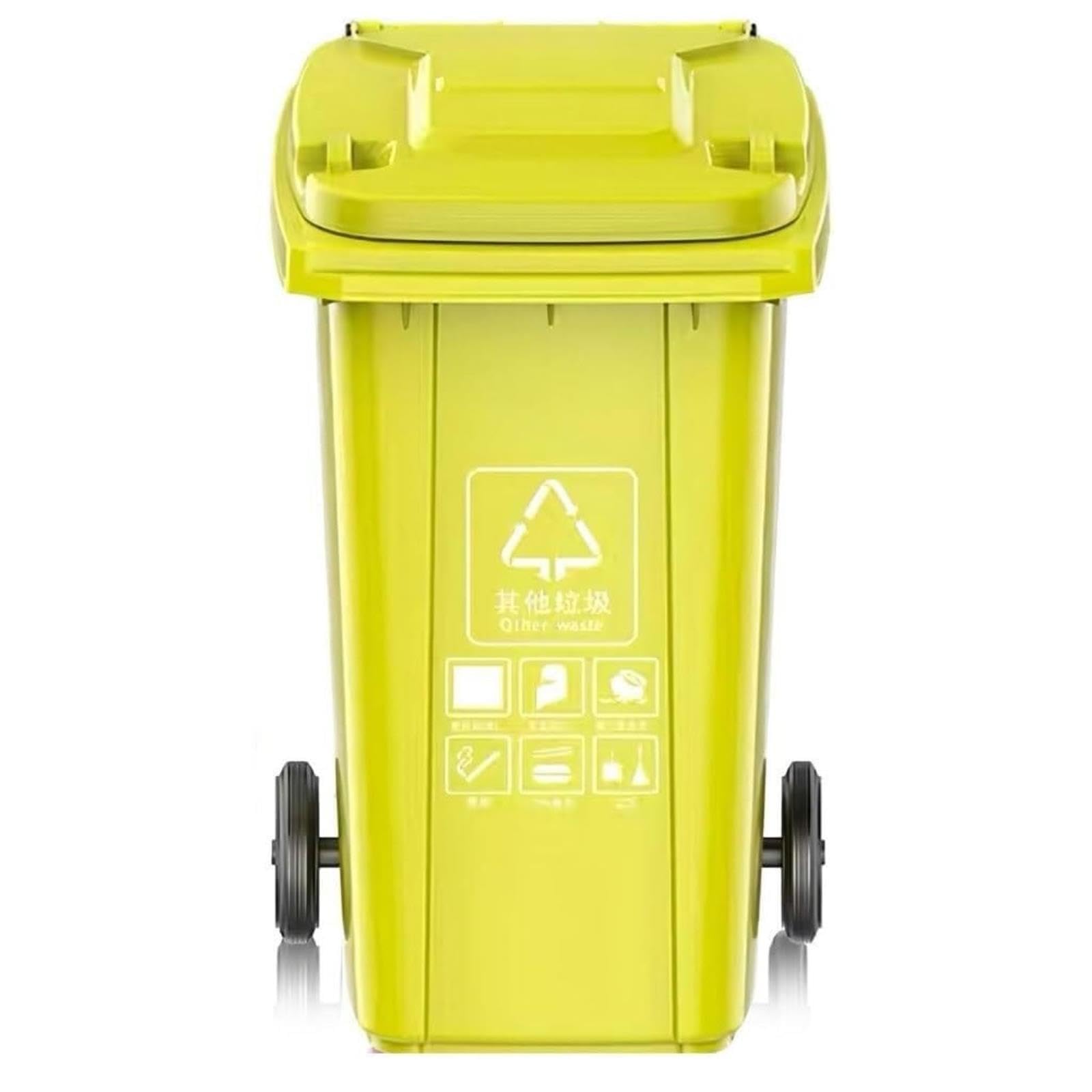 VITIWEDTY Outdoor Trash Can with Lid and Wheels, Heavy Duty Plastic Garbage Bin for Home, Garage, Patio (Yellow 100L)