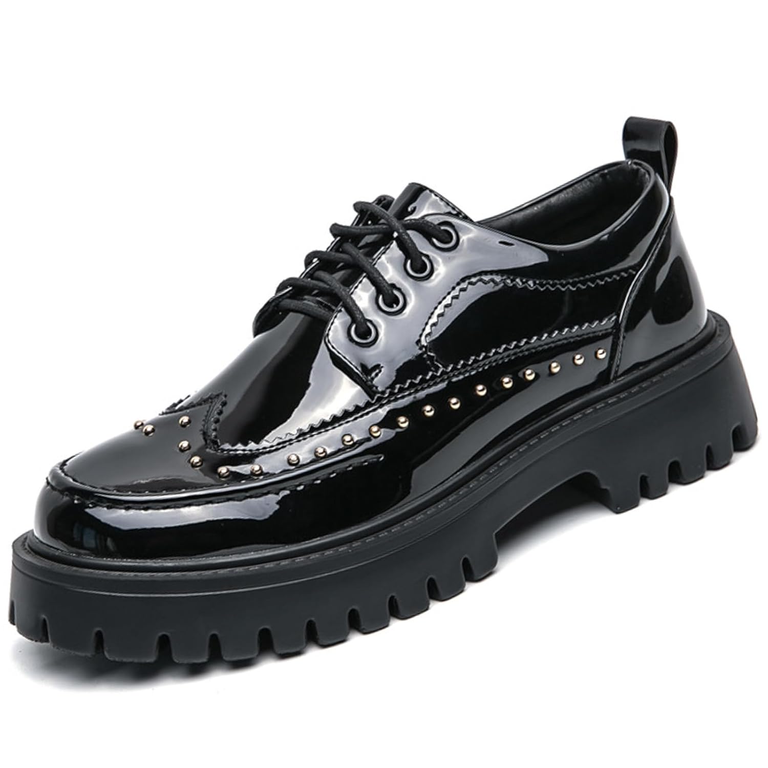 Men’s Patent Leather Platform Dress Shoes Classic Round Toe Thick Lug Sole Lace Up Oxfords Comfort Block Heel Derby Business Casual Shoes