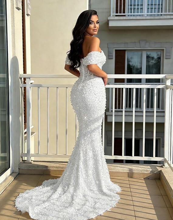 Women's Sparkly Sequin Prom Dresses 2026 Long Off The Shoulder Formal Dress Corset Evening Party Gown SP004 - Image 5