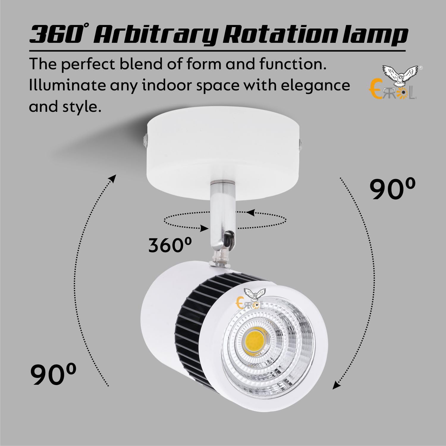 Errol White spot Lights 9 watt Aluminium Focus Light, Adjustable Head Focus Light for wall | spot Lights for Home Ceiling | spot Light (White) 2