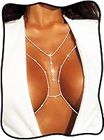 Urieo Sparkly Rhinestone Bra Chain Silver Crystal Chest Body Chain - Adjustable Layered Sexy Beach Rave Nightclub Accessory for Women