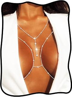 Urieo Sparkly Rhinestone Bra Chain Silver Crystal Chest Body Chain - Adjustable Layered Sexy Beach Rave Nightclub Accessory for Women