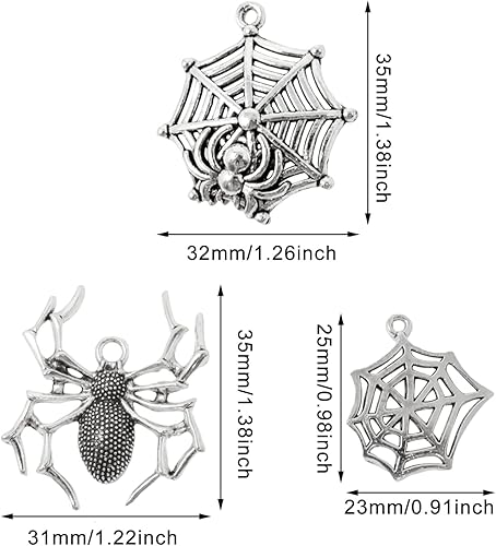 Miniatura 2 de Honbay 30 dijes de aleación de araña y telaraña, de plata antigua, con temática de Halloween, para manualidades, aretes, collares, pulseras,
