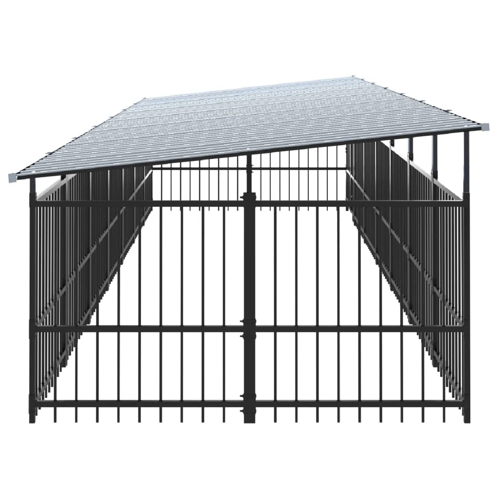 Caseta para perros de acero con recubrimiento en polvo con techo de 13,14 m² con puerta, protección y seguridad para cachorros, perros en el jardín y uso al aire libre