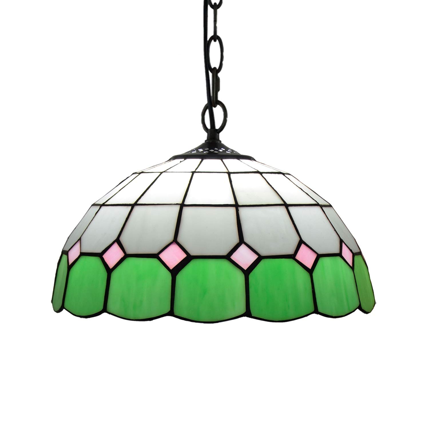 METTEOR Ceiling Stained Glass Chandelier 12" Tiffany Pendant Light Green Pastoral Pendant Lamp Glass Light Fitting For Bed Restaurant Café