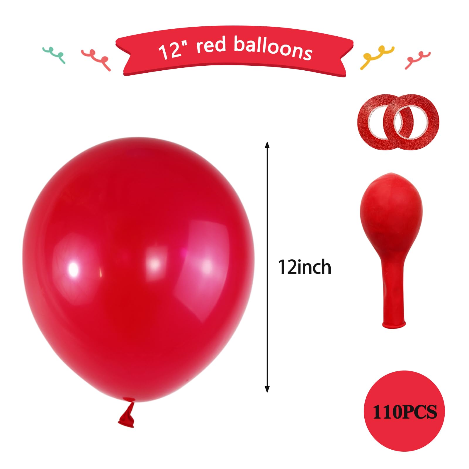 KAWKALSH Red Balloon 12 Inch, 110pcs Latex Party Balloons Helium Bright Color for Birthday Baby Shower Wedding Party Supplies Arch Garland Decoration