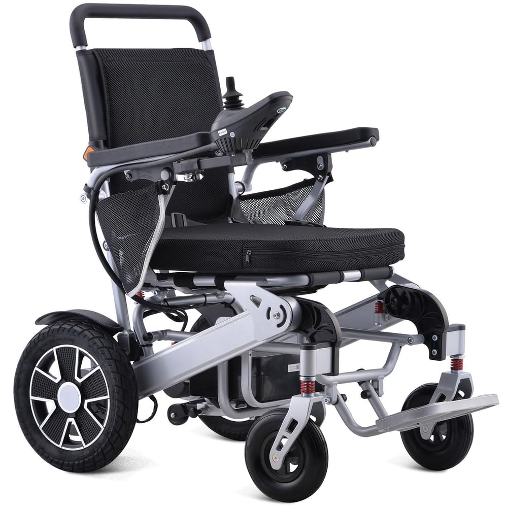 Silla de ruedas eléctrica motorizada para adultos - Todo terreno, motor 500W, ligera plegable - Ayuda de movilidad a distancia, 1 batería litio-ión, solo 28.2kg