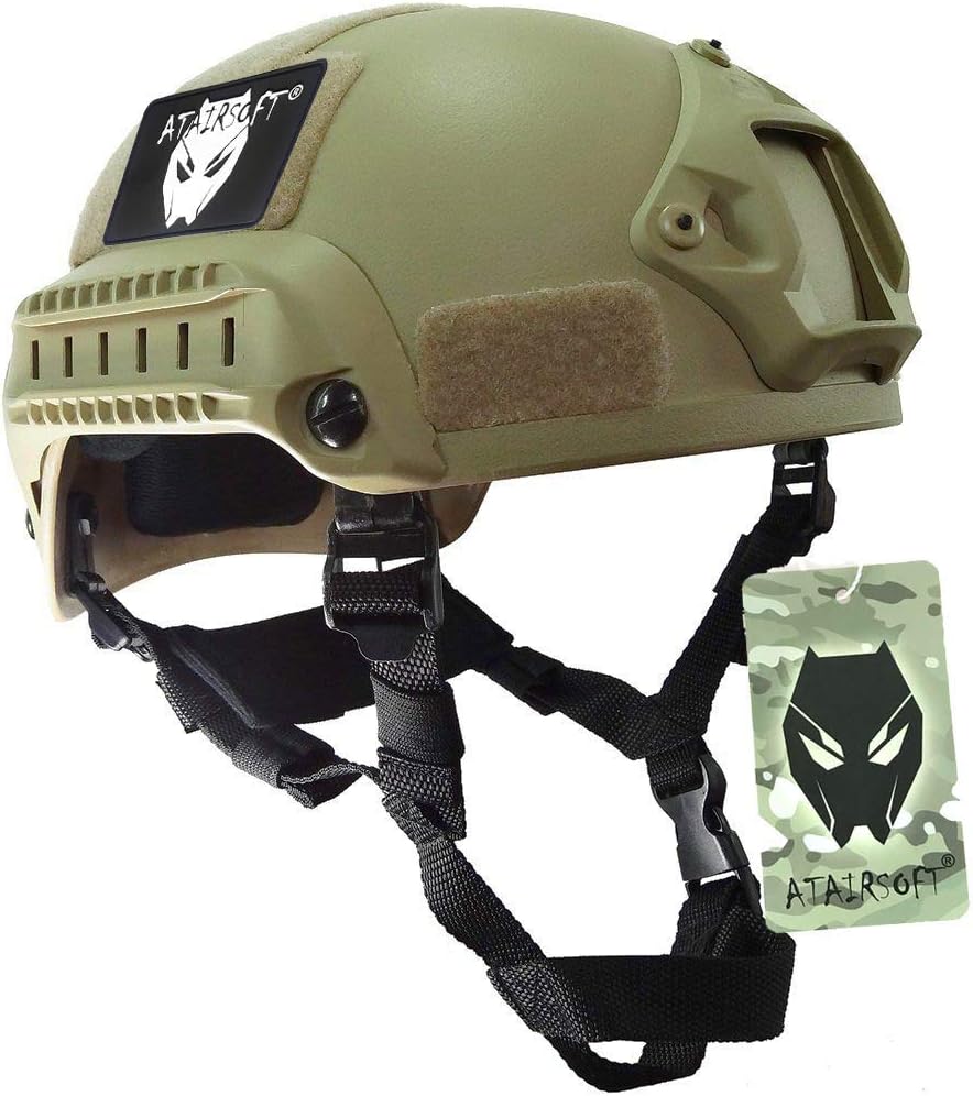 ATAIRSOFT PJ Type Tactical Airsoft Paintball MICH 2001 Helmet with Side Rail & NVG Mount OD Green : Sports & Outdoors