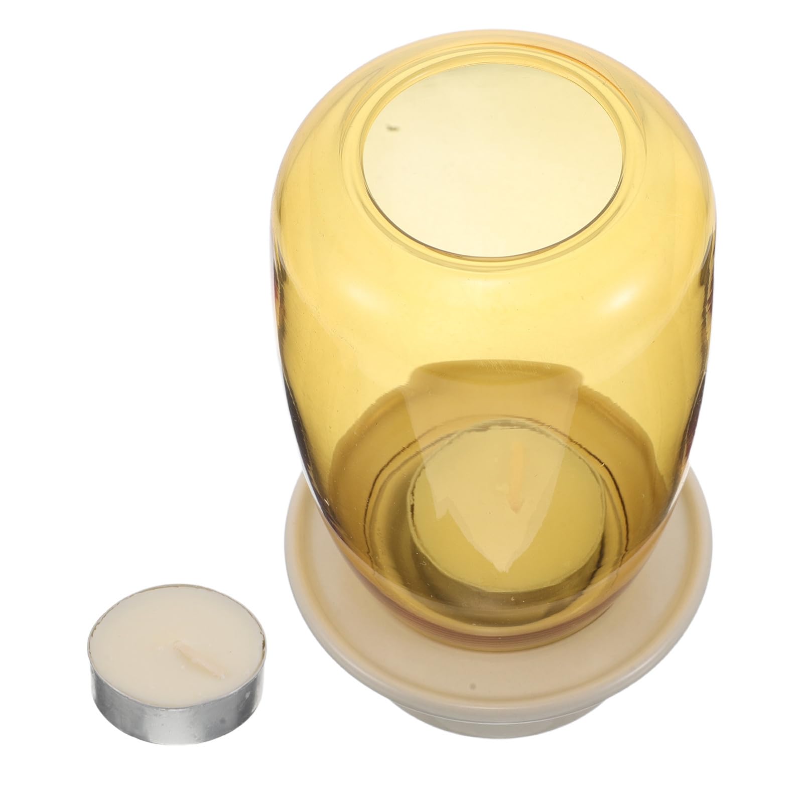 Portavelas de Cristal Amarillo con Tapa, Diseño Cortaviento para Interiores
