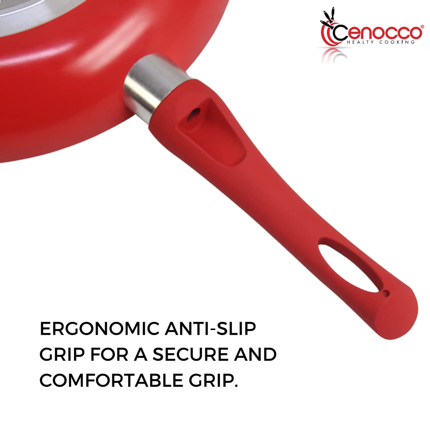 Cenocco CC-2001 Set of 3 Stone Frying Pans for All Heat Sources Including Induction 20/24/28 cm Red, normal - Image 4